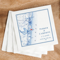 Avon-by-the-sea NJ Map Elegant Navy Blue Wedding