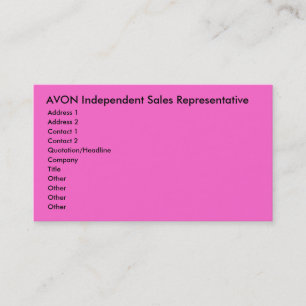 AVON Independant Sales Representative, Address ... Business Card