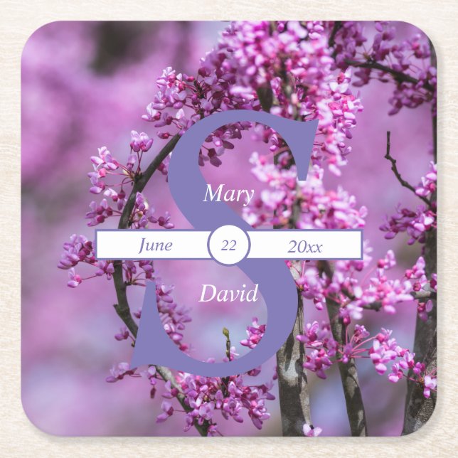 Avondale Redbud Art Wedding Paper Coasters (Front)