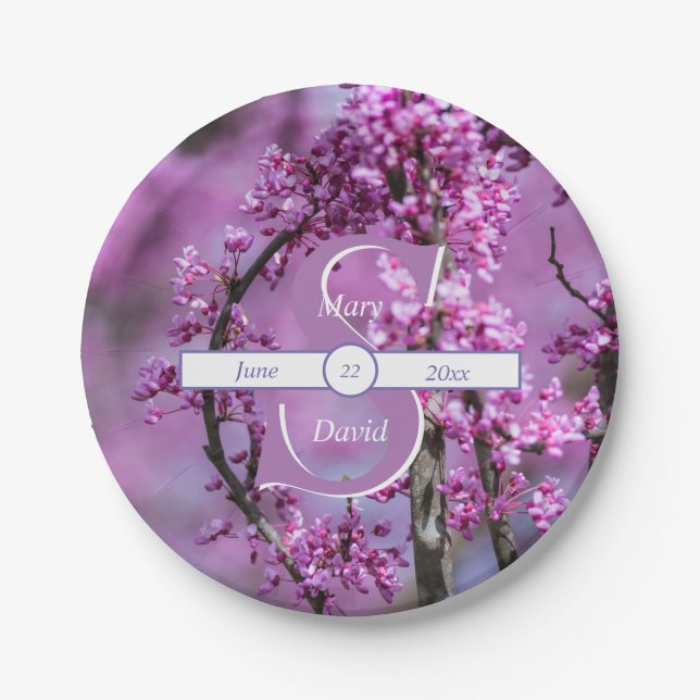 Avondale Redbud Art Wedding Paper Plates (Front)