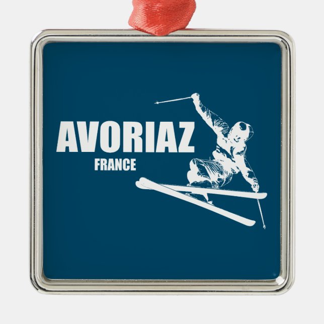 Avoriaz France Skier Metal Tree Decoration (Front)