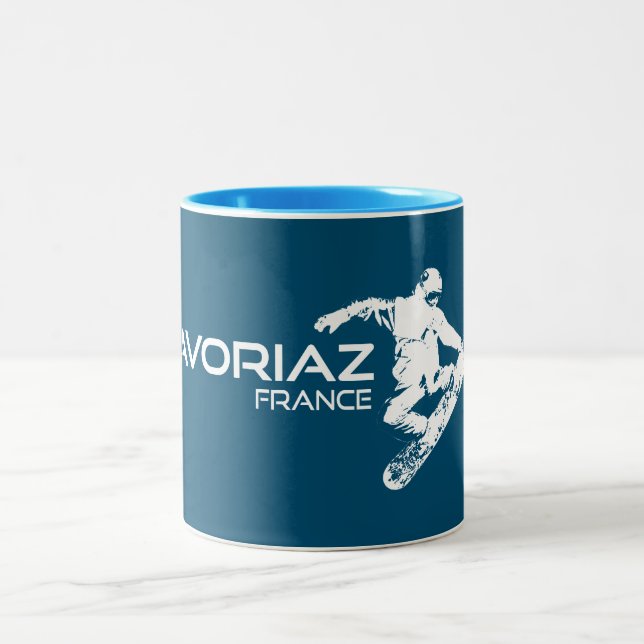Avoriaz France Snowboarder Two-Tone Coffee Mug (Center)