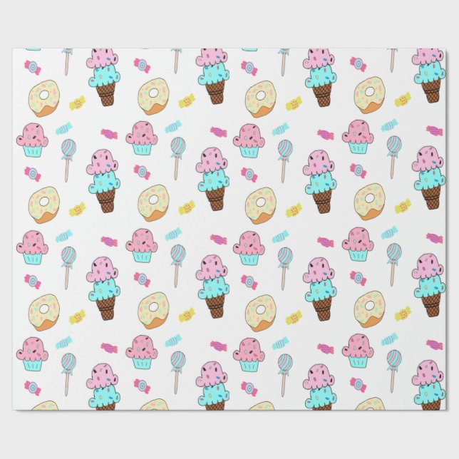 Avryl Fleur's Cute Ice Cream Cone Cupcake Doughnut Wrapping Paper (Seam)