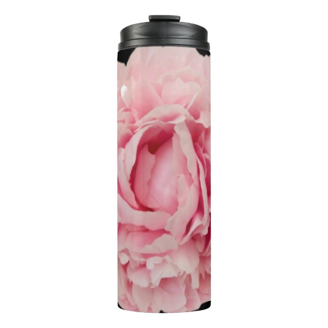Avryl Fleur's Pink Peony Black White Stripes Thermal Tumbler (Front)