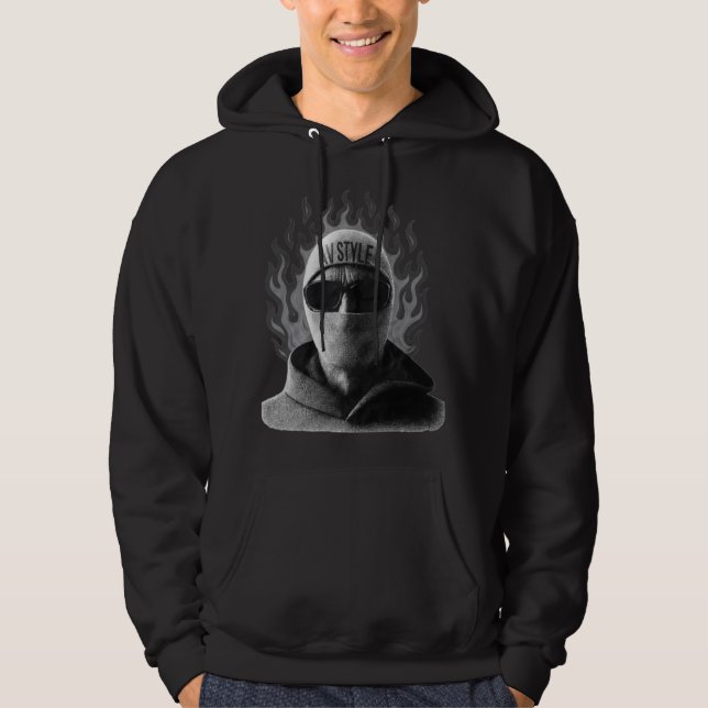 AVSTYLE Dark Flame Masked Streetwear Design – Bold Hoodie (Front)