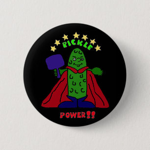 AW- Pickle Power Superhero Pickleball Cartoon 6 Cm Round Badge