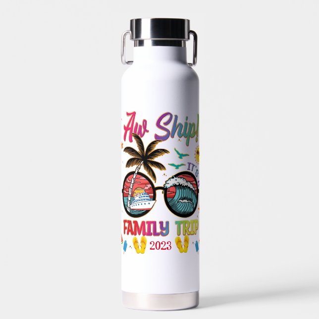 Aw Ship Family Trip Colourful Group Matching Water Bottle (Front)