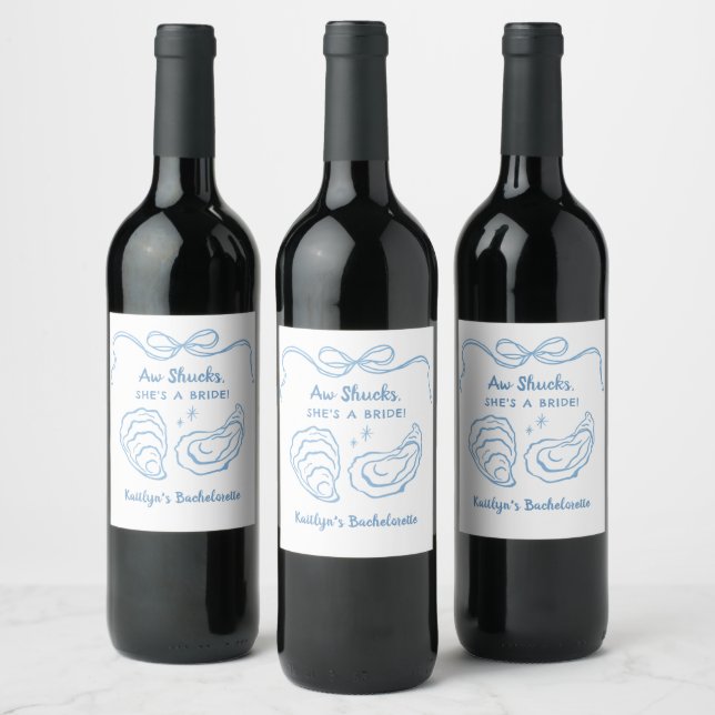Aw Shuck Oyster Coastal Bachelorette Party Wine Label (Bottles)