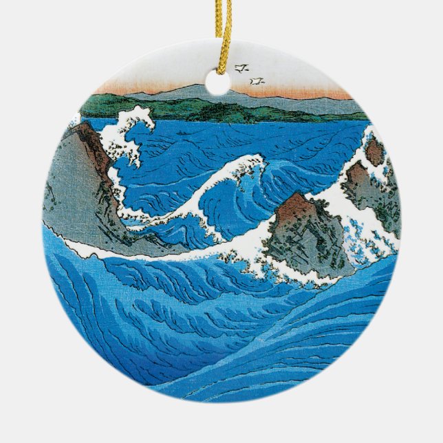 Awa Province, Naruto Whirlpools by Ando Hiroshige Ceramic Tree Decoration (Front)
