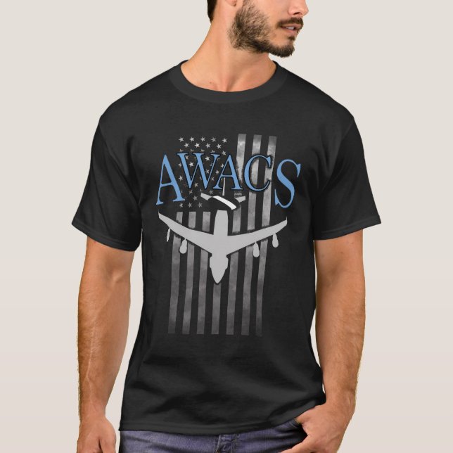Awacs On Faded Us Flag T-Shirt (Front)