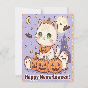 awaii Cat in Pumpkin Costume Halloween Card