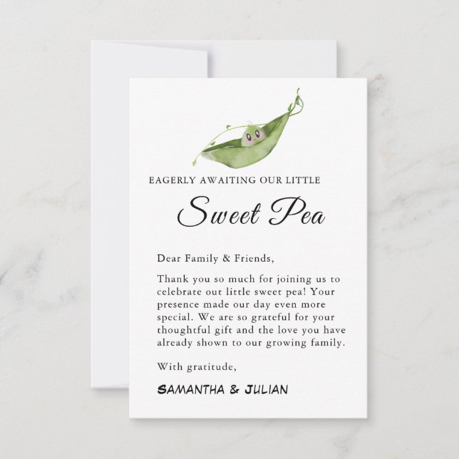 Awaiting Our Little Sweet Pea Thank You Card (Front)