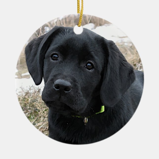Awaiting Spring - Labrador Puppy - Black Lab Ceramic Tree Decoration (Front)
