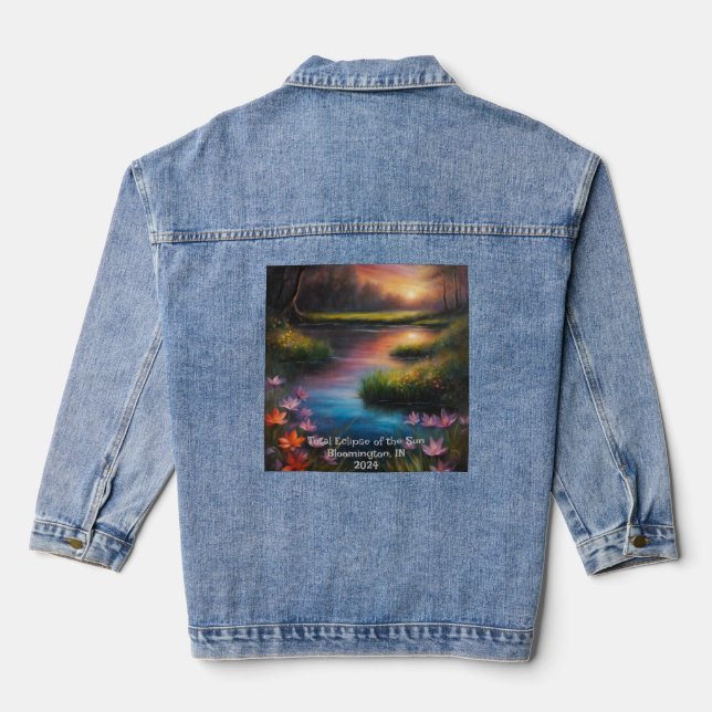 Awaiting The Solar Eclipse Add Text Spring 2024 Denim Jacket (Back)
