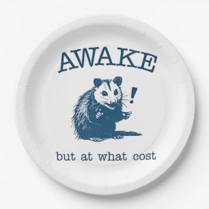 Awake But at What Coast Opposum Possum Retro Paper Plate