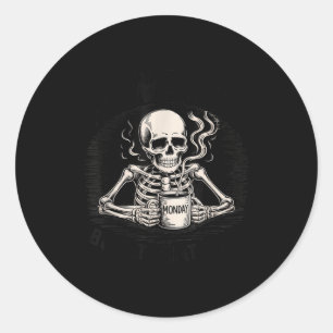 Awake But At What Cost Funny Skeleton Coffee Monda Classic Round Sticker