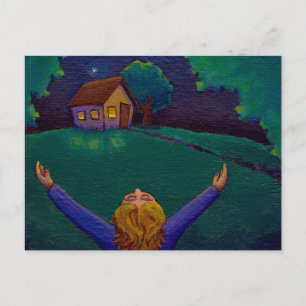 Awake in the moment happiness fun whimsical art postcard