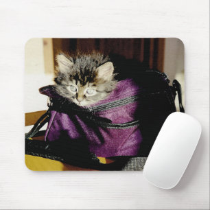 Awake Kitten In A Burgundy Purse Mouse Mat