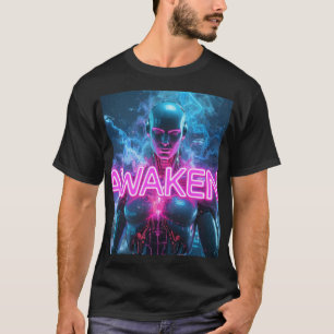 AWAKEN - Cyberpunk Robot Neon Aesthetic Spiritual T-Shirt