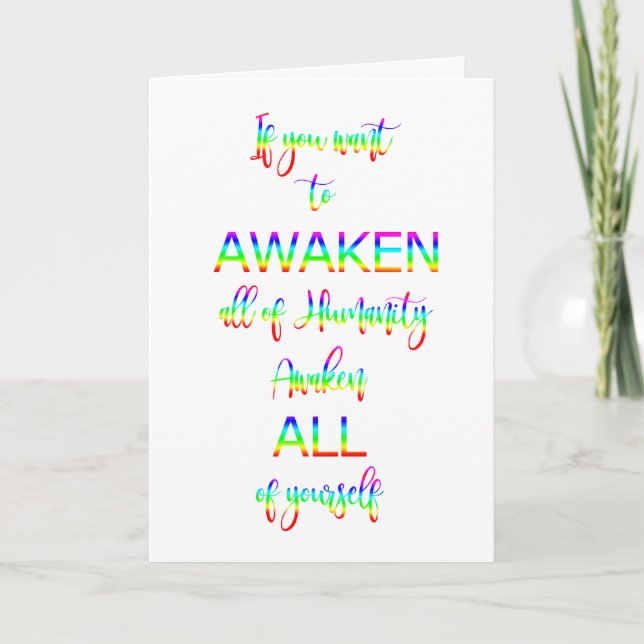 Awaken Rainbow Text Inspirational Humanity Quote Note Card (Front)