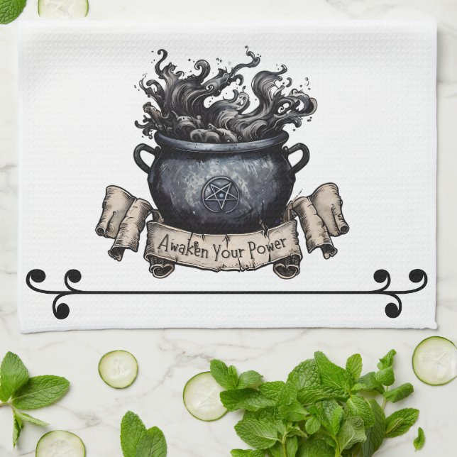 Awaken Your Power Cauldron Tea Towel (Folded)