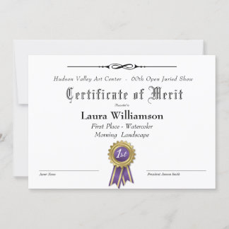 AWARD CERTIFICATE FOR ART SHOWS