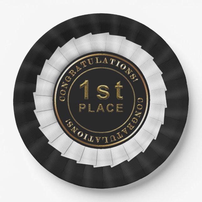 Award Ribbon,Black-1st Place-PAPER PLATES (Front)