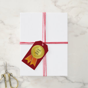 AWARD RIBBON gold I + your backgr. & text Gift Tags