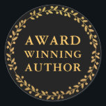 Award Winning Author Writer Book Promo Gold Black Classic Round Sticker<br><div class="desc">Award Winning Author Writer Book Promo Sticker Gold and Black</div>