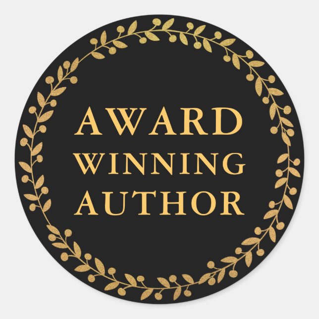Award Winning Author Writer Book Promo Gold Black Classic Round Sticker (Front)