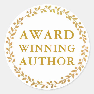 Award Winning Author Writer Book Promo Gold White Classic Round Sticker