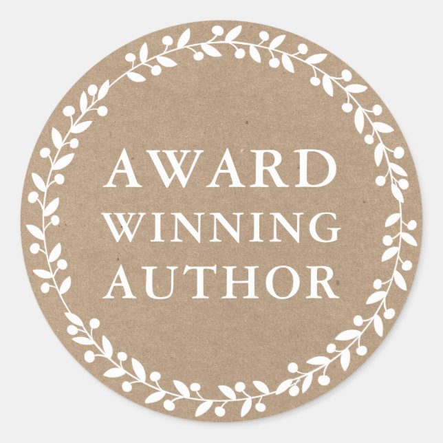 Award Winning Author Writer Book Promo Kraft White Classic Round Sticker (Front)