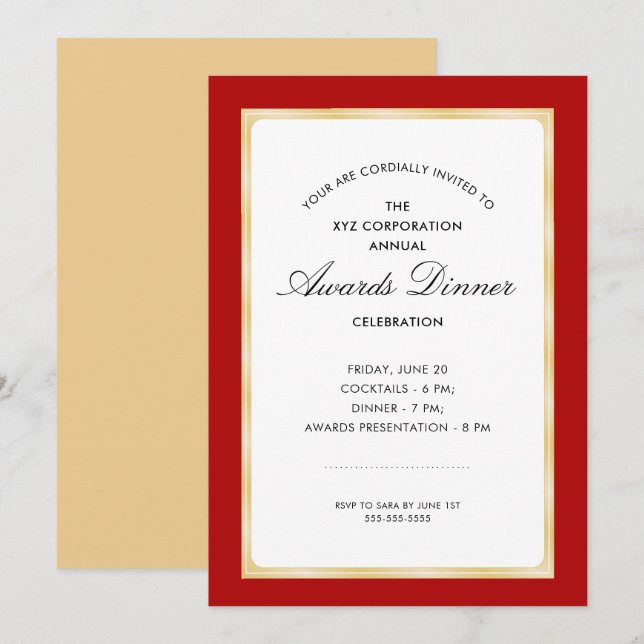 Awards Dinner Celebration | Red and Gold Invitation (Front/Back)