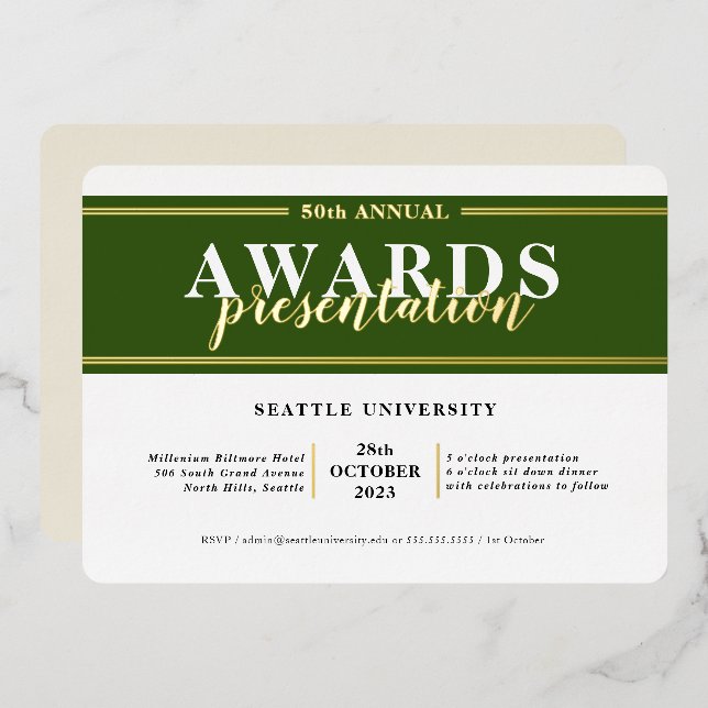 AWARDS DINNER modern event simple dark green gold (Front/Back)