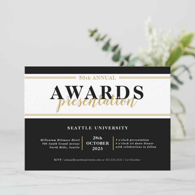 AWARDS DINNER modern event simple royal blue gold Invitation (Standing Front)