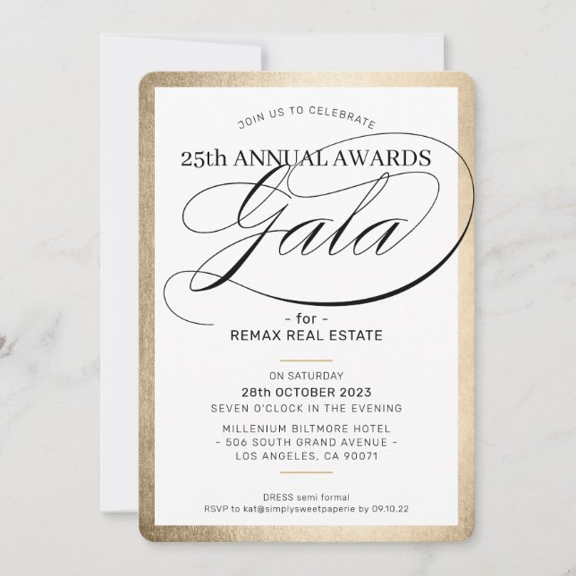 AWARDS GALA DINNER elegant business gold black Invitation (Front)