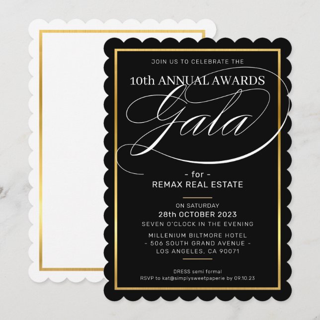 AWARDS GALA DINNER modern business black gold Invi Invitation (Front/Back)