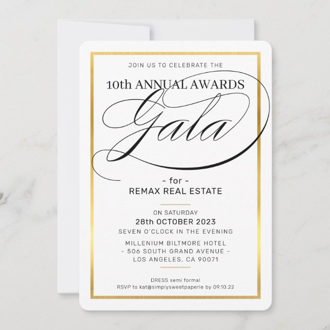 AWARDS GALA DINNER modern business gold black Invitation (Front)