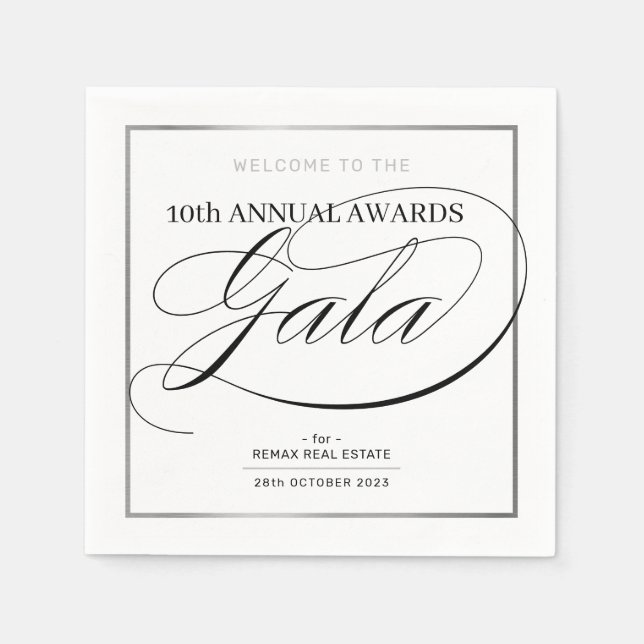 AWARDS GALA DINNER modern business silver black Napkin (Front)
