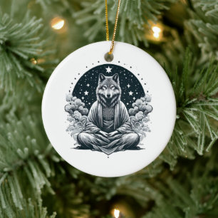 Aware Wolf Ceramic Tree Decoration