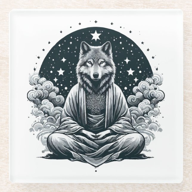 Aware Wolf Glass Coaster (Front)