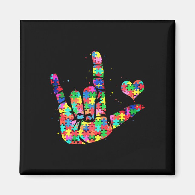 Awareness Asl Love Sign Language Puzzle Pieces  Magnet (Front)