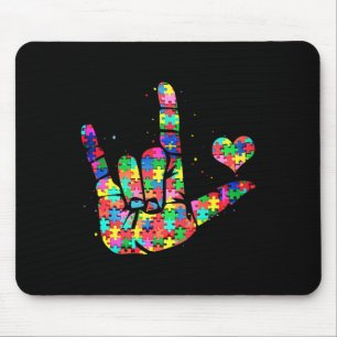 Awareness Asl Love Sign Language Puzzle Pieces  Mouse Mat
