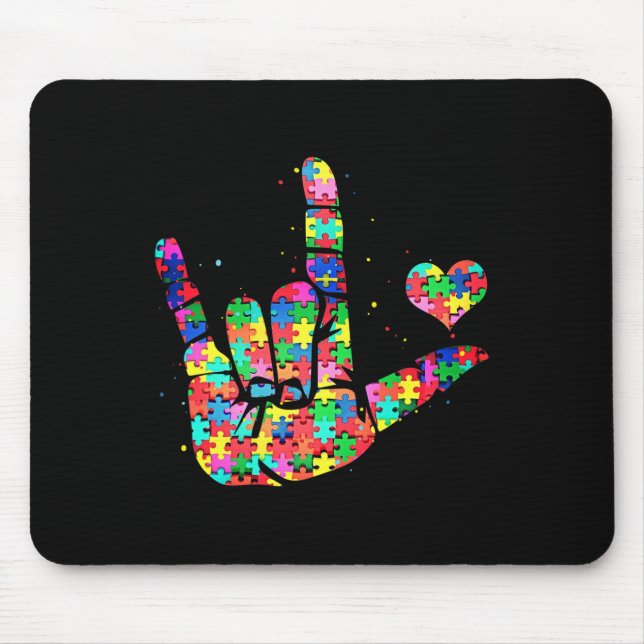 Awareness Asl Love Sign Language Puzzle Pieces  Mouse Mat (Front)