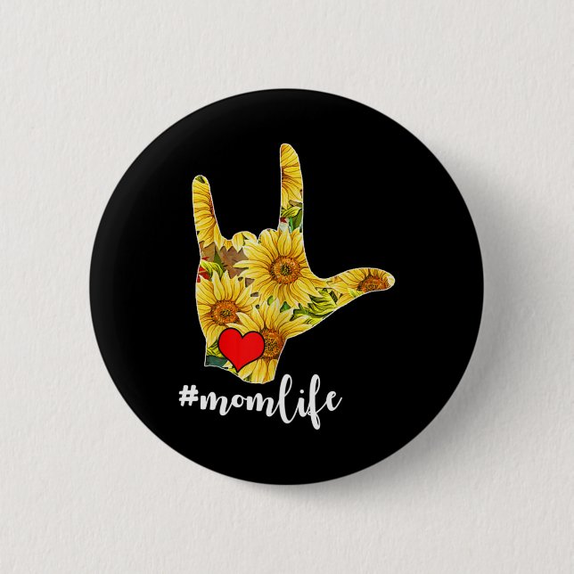 Awareness Asl Sign Language Sunflower I Love You M 6 Cm Round Badge (Front)