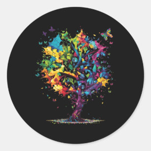 Awareness Autism Puzzle Pieces Colourful Tree Neur Classic Round Sticker