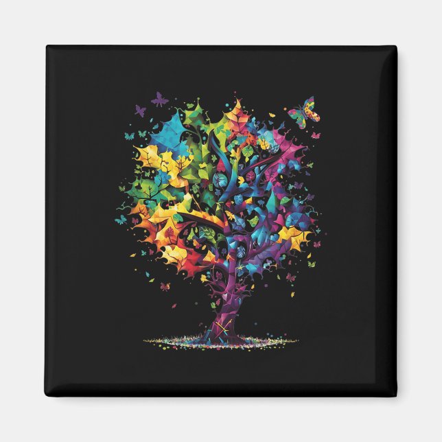 Awareness Autism Puzzle Pieces Colourful Tree Neur Magnet (Front)