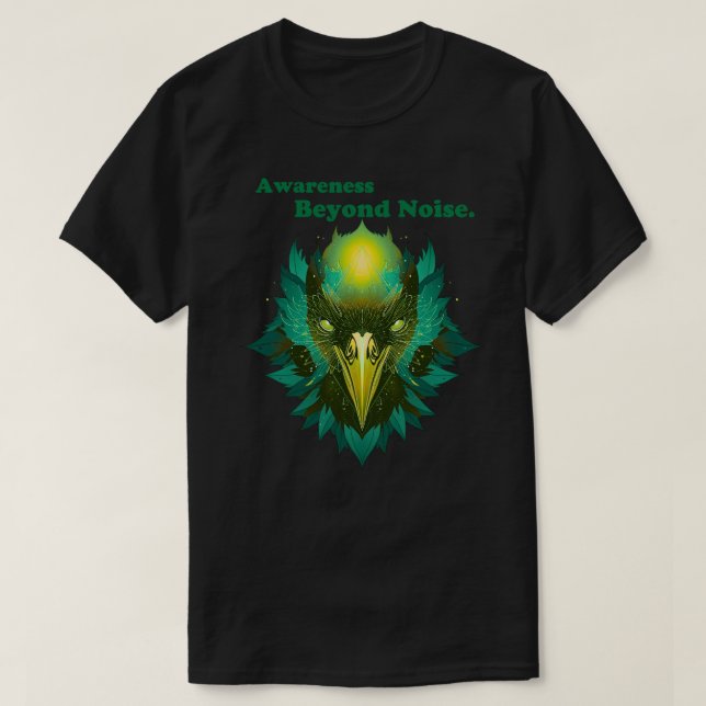 Awareness Beyond Noise Abstract Cosmic Raven T-Shirt (Design Front)