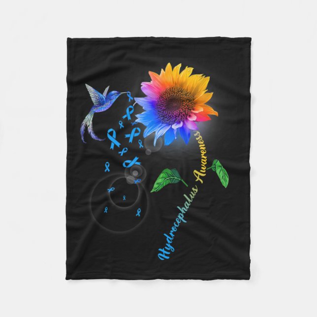 Awareness Blue Sunflower Hummingbird  Fleece Blanket (Front)