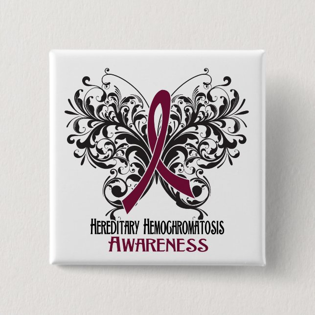 Awareness Butterfly Hereditary Hemochromatosis 15 Cm Square Badge (Front)